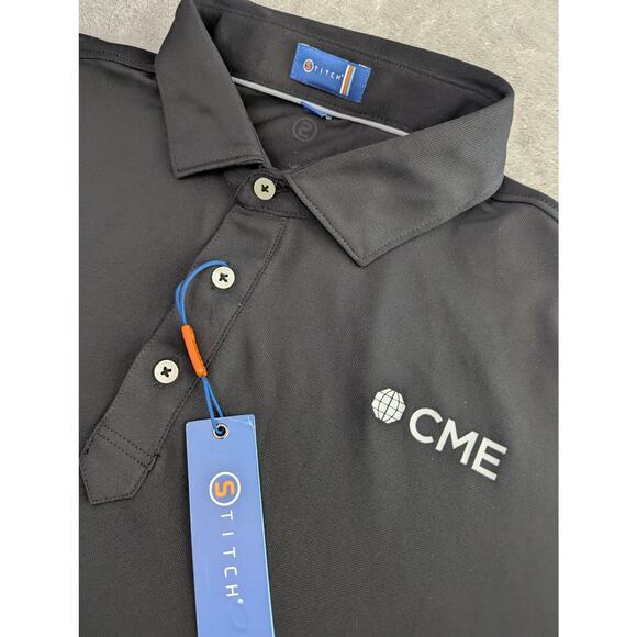 Stitch Golf Polo Performance Shirt Black Solid Pique Mens XL CME logo - Picture 2 of 11